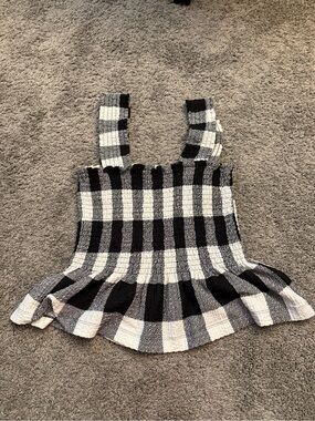 LOFT Black and White Gingham Smocked Top